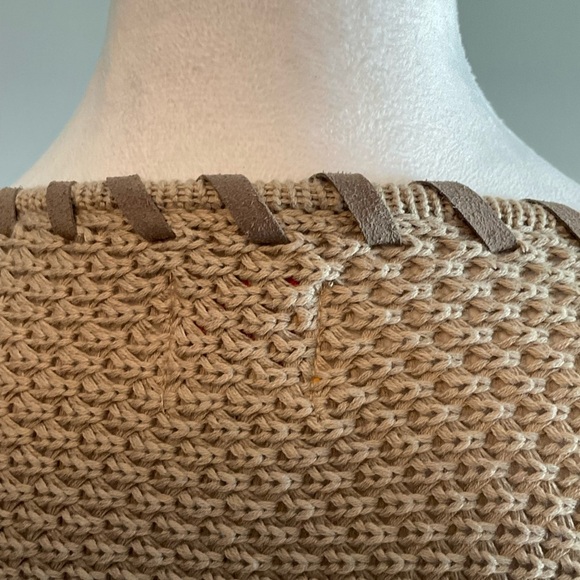Ruby Rd Lg Cotton/Acrylic Blend Taupe 1 Button Crochet Sweater Faux Suede Trim - Picture 6 of 16